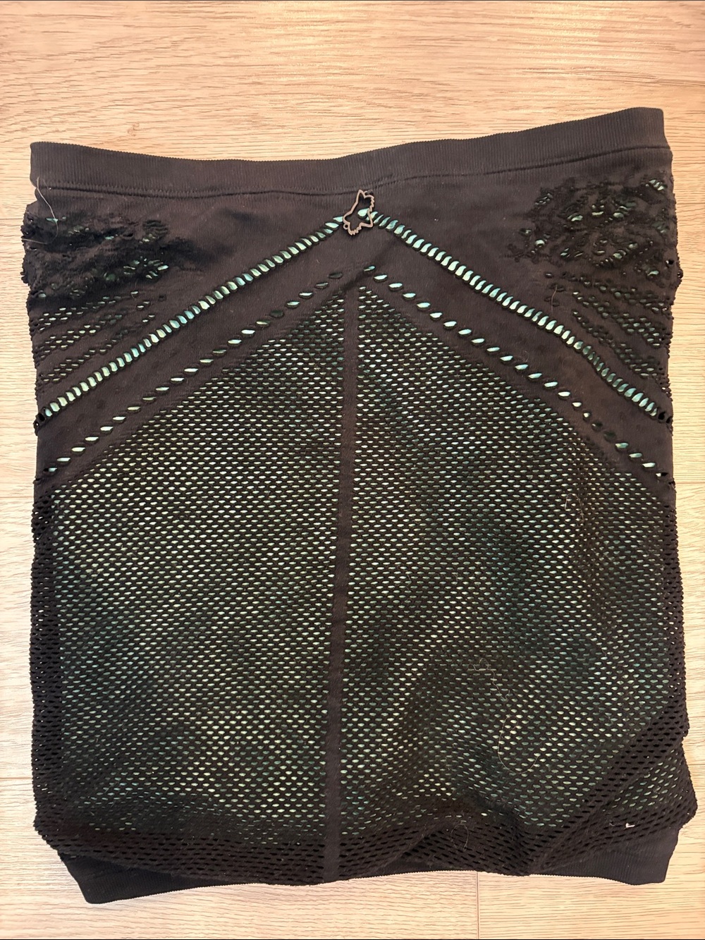 Fox Black Crochet Mini Skirt with Teal Underlay